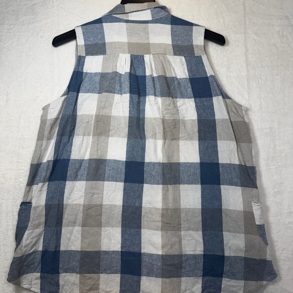 For Cynthia Sleeveless Blouse Womens Size 1X Linen Blend Plaid Western Countrygi - Picture 8 of 8